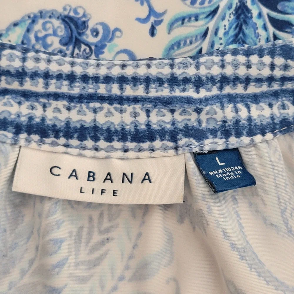 Cabana Life Women's L Blue White Paisley Sleeveless Halter Shift Travel Dress - Picture 10 of 12